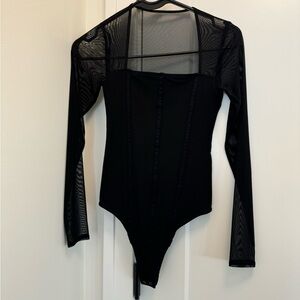Abercrombie & Fitch Black Fitted Bustier Bodysuit with Mesh Sleeves